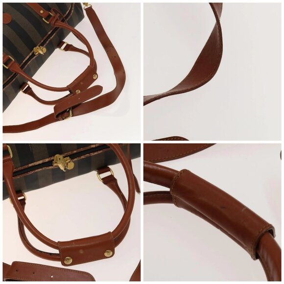 FENDI Pecan Canvas Boston Bag PVC Black Brown Auth hk2948 - Picture 16 of 16